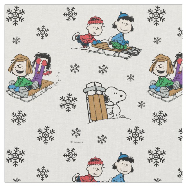 Tela Peanuts Gang Sledding and Snowflakes (De cerca)