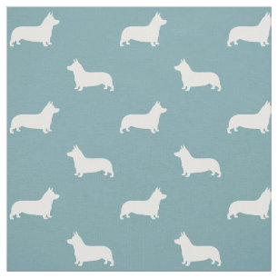 Tela Pembroke Welsh Corgi Silhouettes Patrón azul