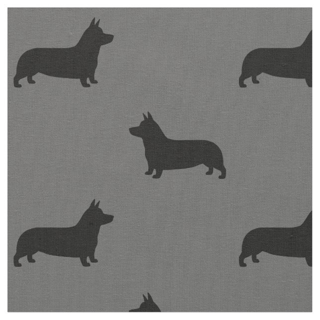 Tela Pembroke Welsh Corgi Silhouettes Patrón gris (De cerca)