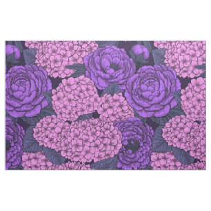 Tela Peonía e hidrangea en rosa y violeta
