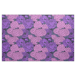 Tela Peonía e hidrangea en rosa y violeta