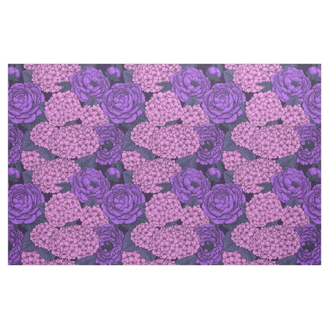 Tela Peonía e hidrangea en rosa y violeta ("Cuarto gordo" (fat quarter))
