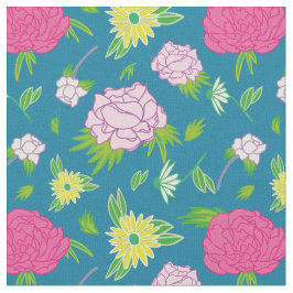 Tela peonias y margaritas