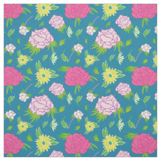 Tela peonias y margaritas