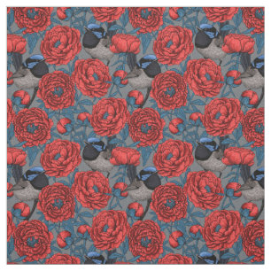 Tela Peonies y wrens