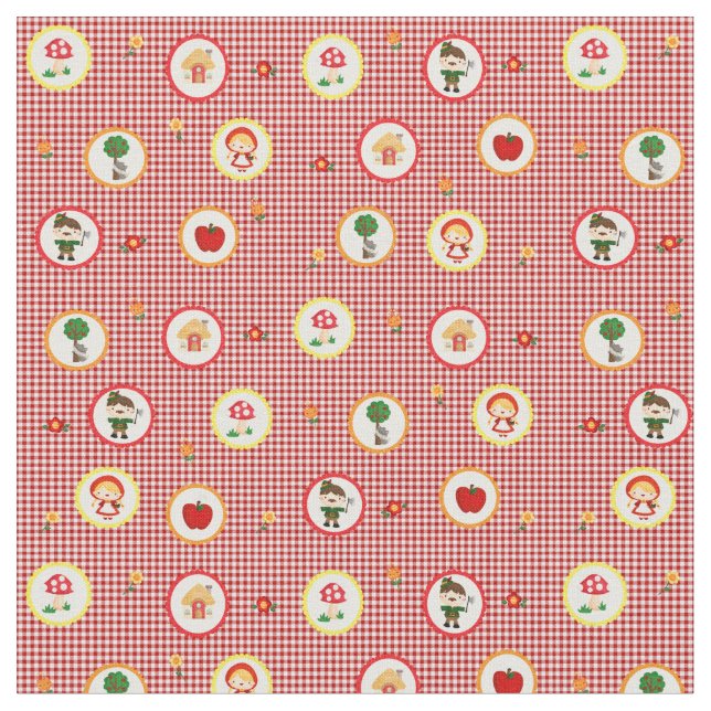Tela Pequeña Caperucita Roja en rojo y blanco Gingham (De cerca)