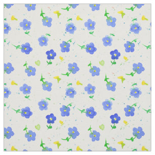 Tela Pequeña Flor Silvestre Azul Acuarela Campo Inglés 