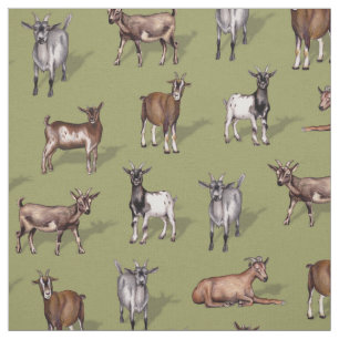 Tela Pequeñas cabras en verde - Patrón de manada de cab