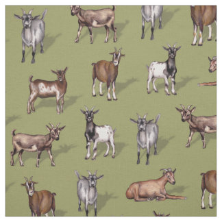 Tela Pequeñas cabras en verde - Patrón de manada de cab