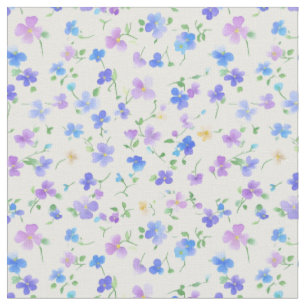 Tela Pequeñas flores azules y moradas en blanco