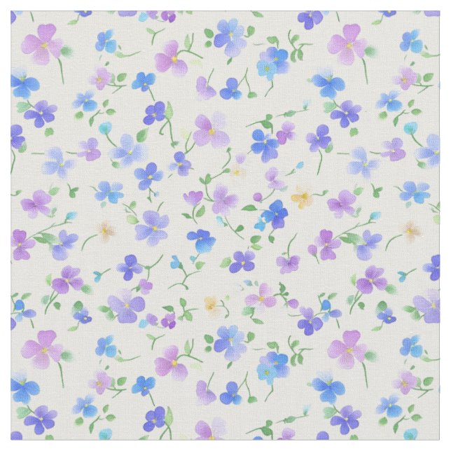 Tela Pequeñas flores azules y moradas en blanco (De cerca)