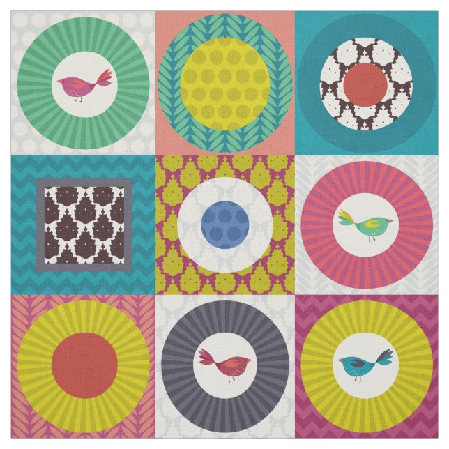 Tela pequeños cuadrados de pájaros (Retal)