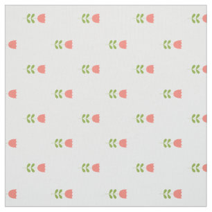 Tela Pequeños tulipanes rosados y verdes en blanco