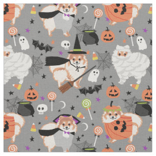 Tela perritos pomeranos lindos de Halloween grises