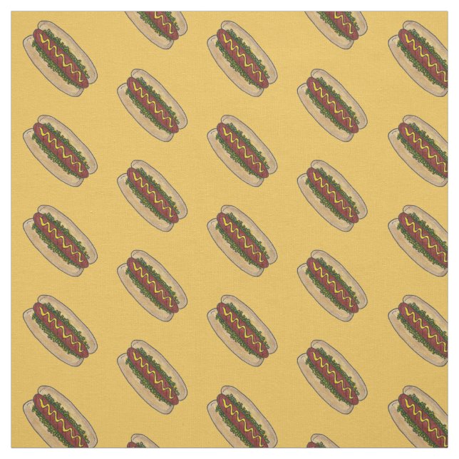 Tela Perro caliente amarillo Frankfurter Pickle Relish  (Retal)