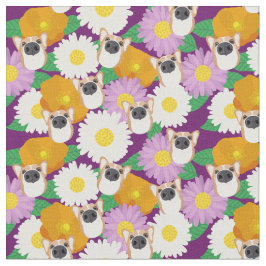 Tela Perro Corgi con flores morado patentado