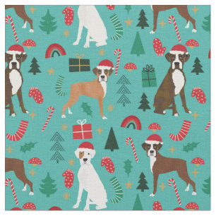 Tela Perro de boxeo adorables navidades turquesa