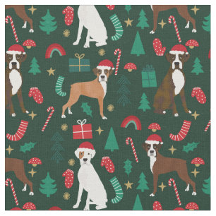 Tela Perro de boxeo navidades lindos verde oscuro