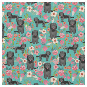 Tela Perro de cacao negro florines turquesa