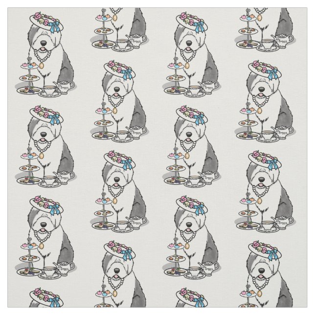 Tela Perro de oveja inglés viejo Fiesta de té de gitano (Retal)