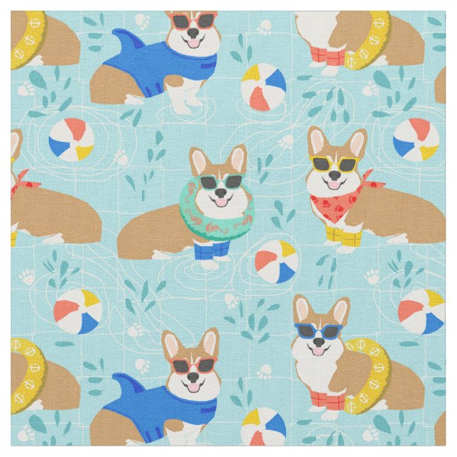 Tela perro fiesta de la piscina corgi (De cerca)
