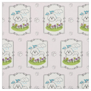 Tela Perro frito de Bichon primavera con flores - lindo