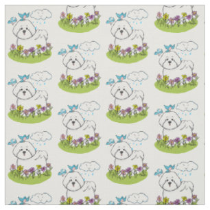 Tela Perro frito de Bichon primavera con flores - lindo
