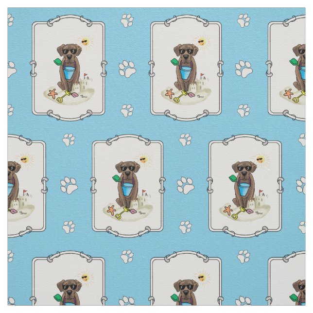 Tela Perro lindo verano playa Chocolate Labrador Recupe (Retal)
