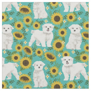 Tela perro maltés girasoles turquesa floral