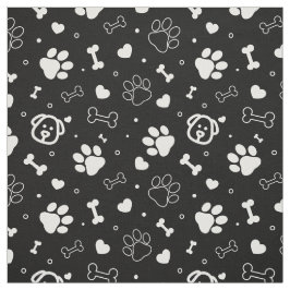 Tela Perro paw amor corazón cachorro negro y blanco