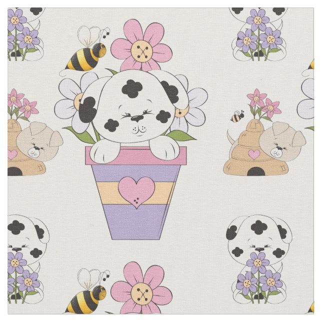 Tela Perro y flores de cachorro (De cerca)