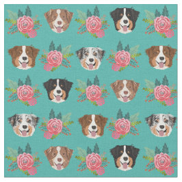 Tela Perros australianos y flores rosas