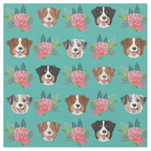 Tela Perros australianos y flores rosas