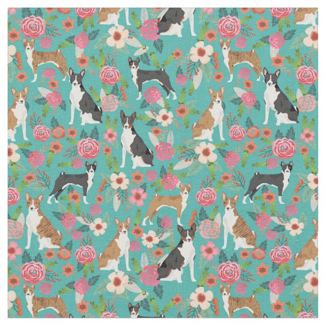 Tela Perros basenji florines turquesa (De cerca)