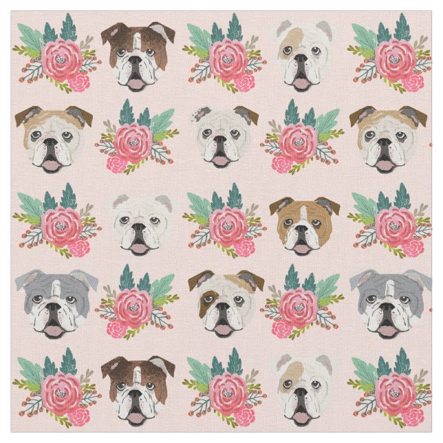 Tela Perros Bulldoges ingleses florines rosas (De cerca)