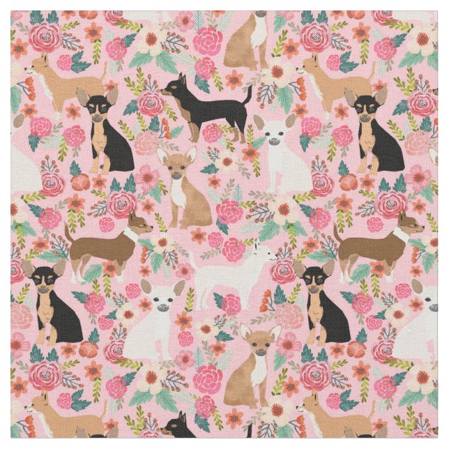 Tela Perros Chihuahua florines de cosecha rosa (De cerca)