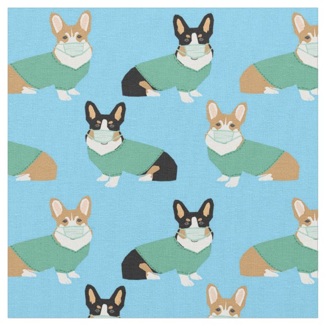 Tela Perros corgi con grilletes azul claro (De cerca)