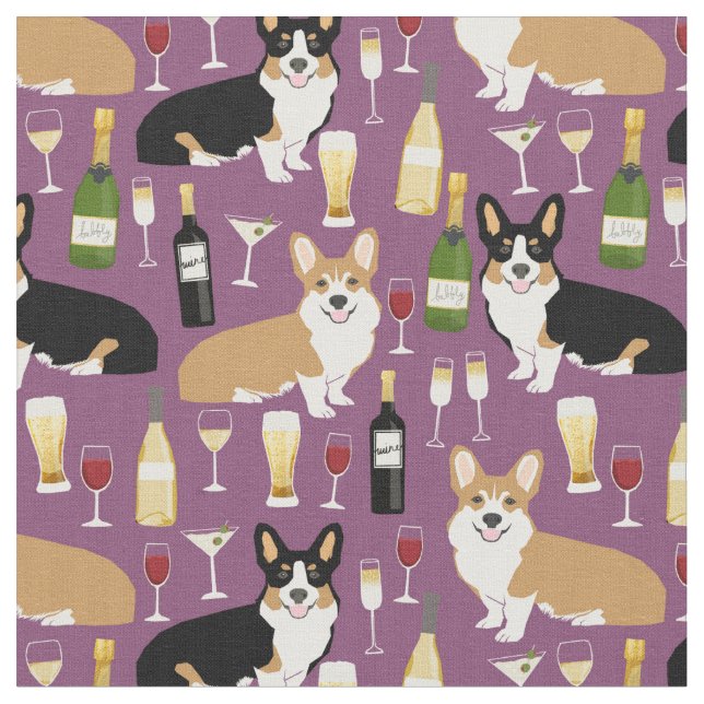 Tela perros corgi vino morado (De cerca)