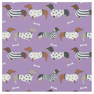 Tela Perros Dachshund en sudaderas moradas