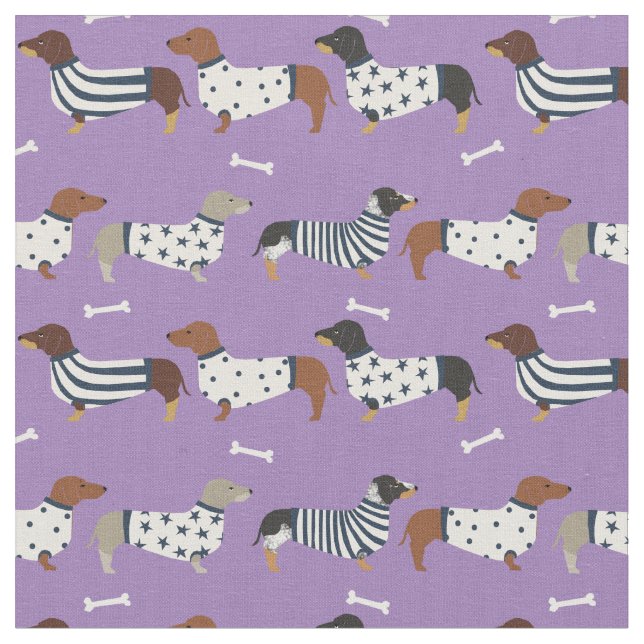 Tela Perros Dachshund en sudaderas moradas (De cerca)