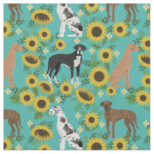Tela Perros Dane grandes girasoles turquesa