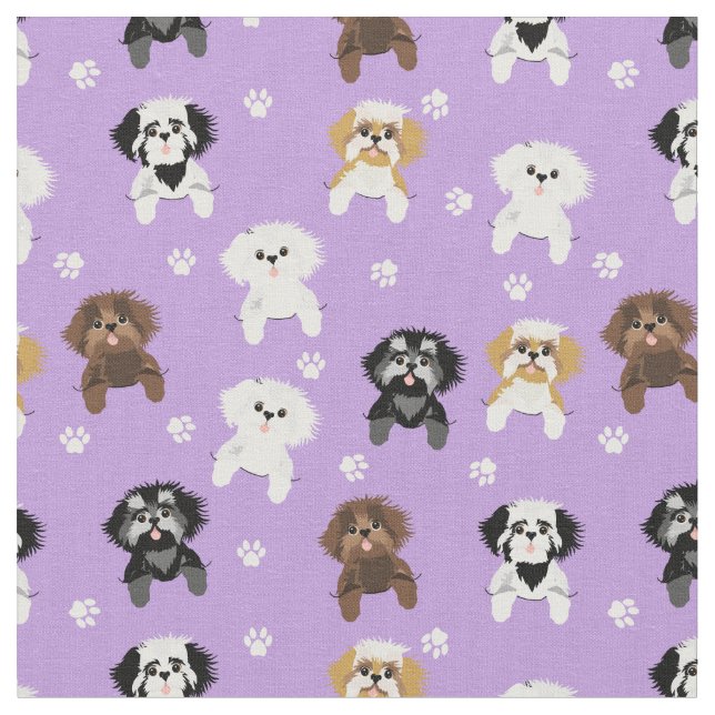 Tela Perros de bolsillo shih tzu morados (De cerca)