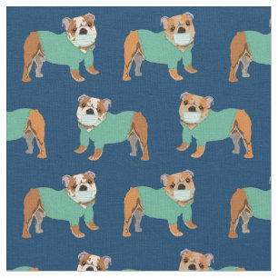 Tela Perros de Bulldog ingleses en escrúpulos azul mar