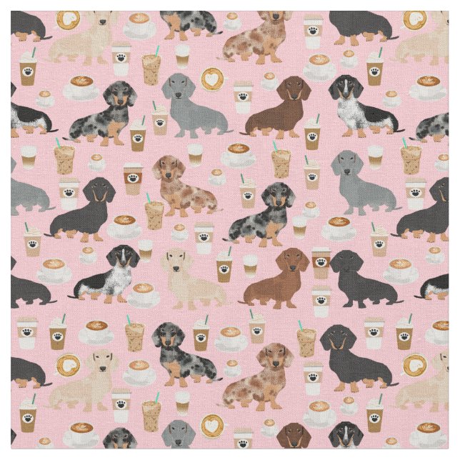 Tela Perros de Dachshund amante del café rosa (De cerca)