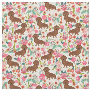 Tela Perros de Dachshund crema floral vintada