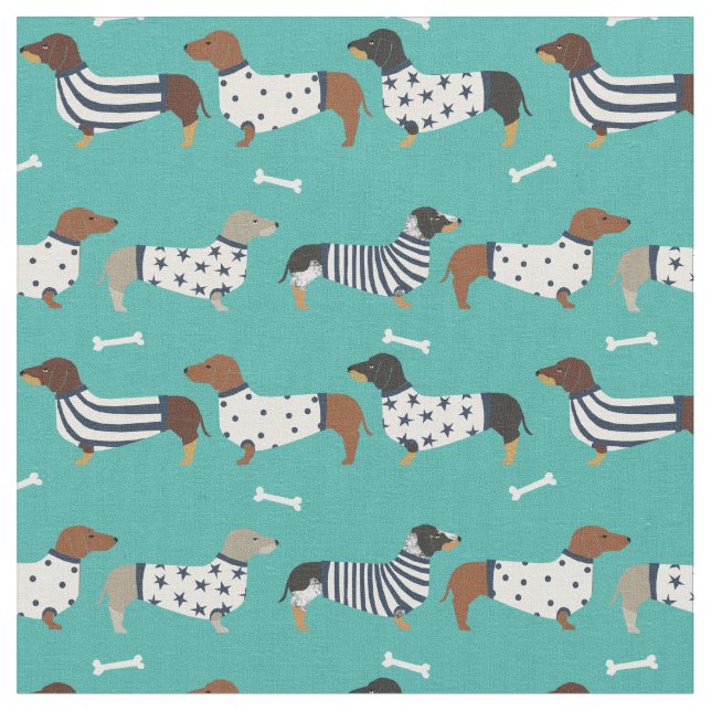 Tela Perros de Dachshund en sudaderas turquesas (De cerca)