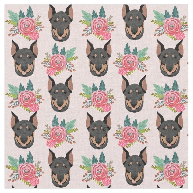 Tela Perros Doberman florines rosas (De cerca)