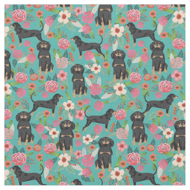 Tela Perros montones florines turquesa (De cerca)