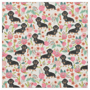 Tela Perros negros y Tan Dachshund florines crema vinta