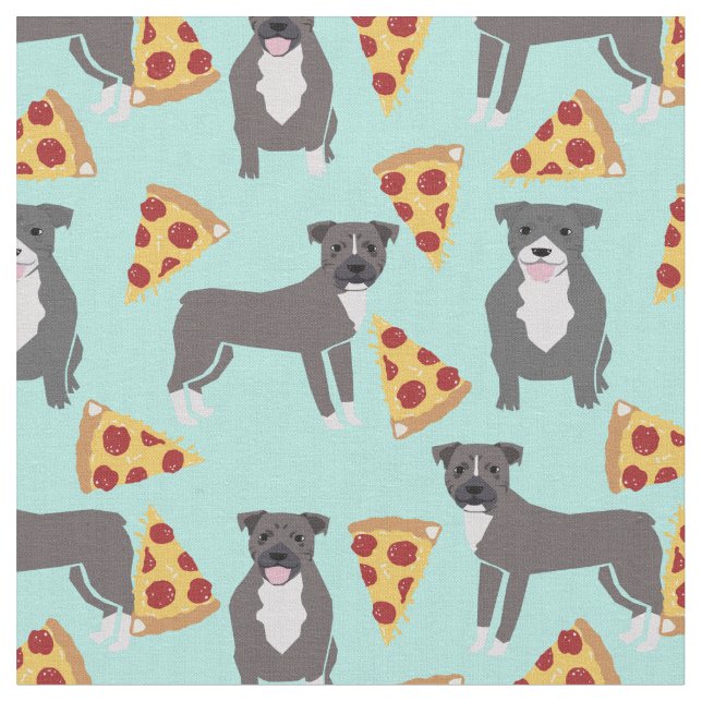 Tela Perros Pitbull pizza menta (De cerca)
